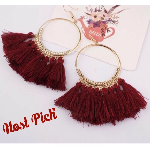 “Sofía” Tassel Wine Red Earrings-Drop - Picture 2 of 4